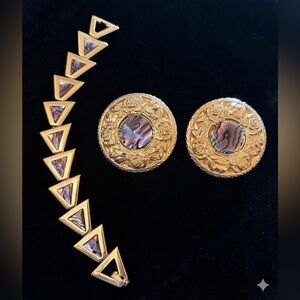 ✨Vintage Butler Canada 80s Glam Gold Abalone Shell Statement Jewellery Set